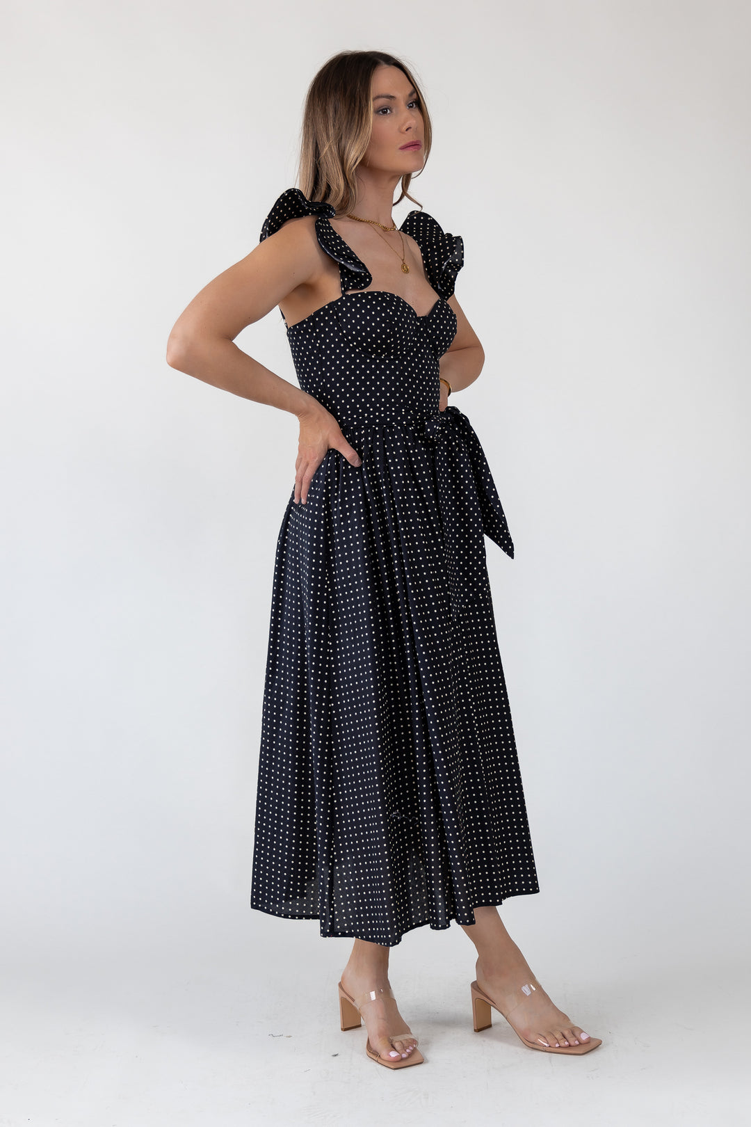 Vara Black Polka Dot Dress