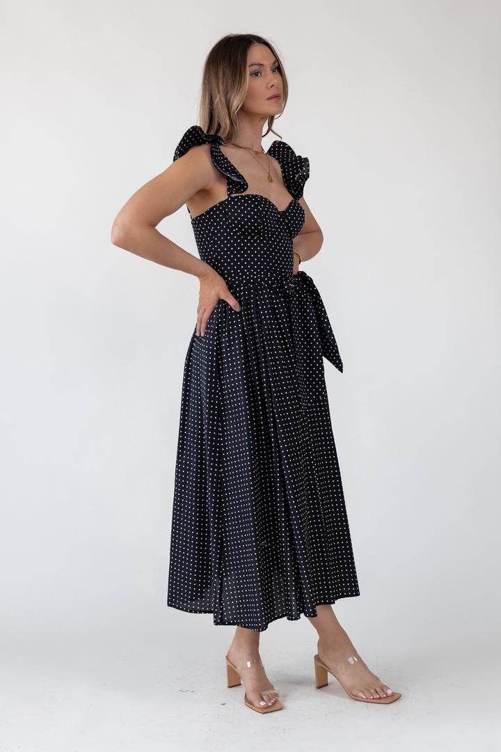 Vara Black Polka Dot Dress