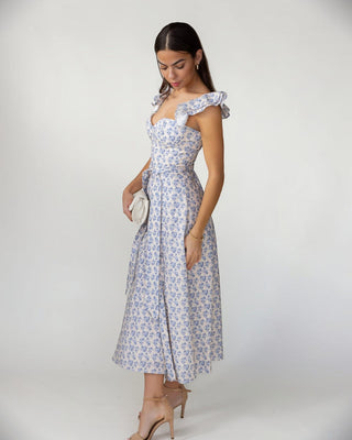 floral maxi dress corset Dessy Collection Women's Marguerite Floral Corset Maxi Dress with Ruffle Straps & Skirt