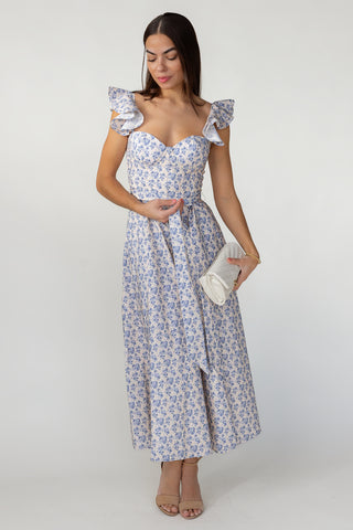 Vara Corset Maxi Dress - Blue Floral