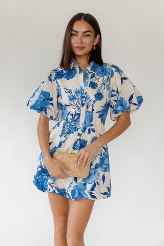 Venezia Floral Satin Mini Dress Women's Cotton Bubble Hem Mini Dress JO+CO Venezia Floral Satin Mini Dress Women's Cotton Bubble Hem Mini Dress JO+CO