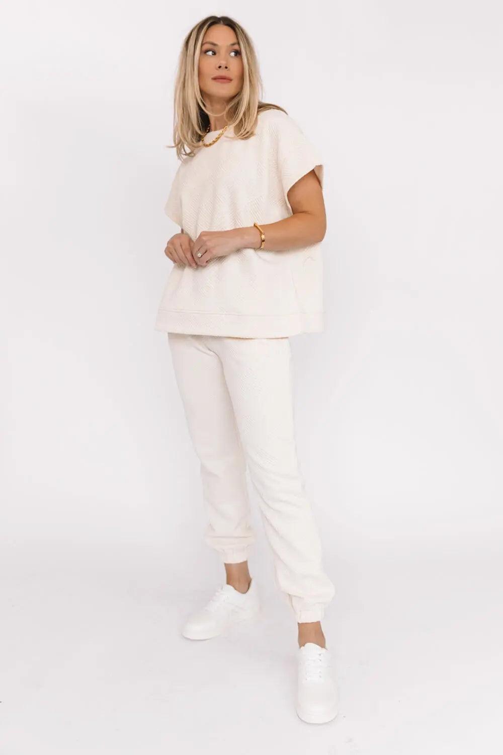 Weekend Vibe Cream Textured Sweater Top 162 SS TOPS