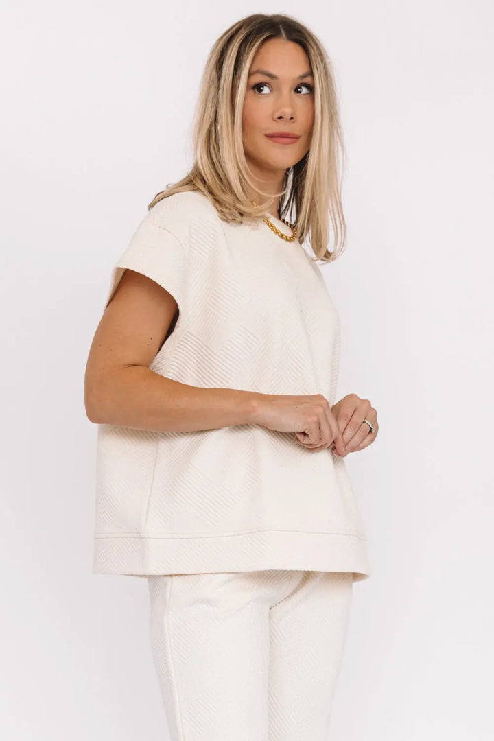 Weekend Vibe Cream Textured Sweater Top 162 SS TOPS 