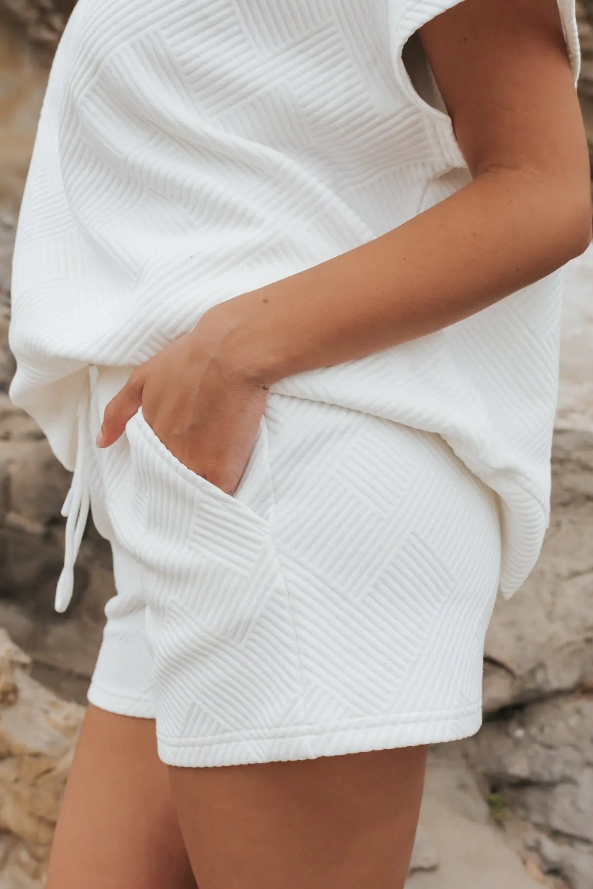 Weekend Vibe White Textured Shorts 130 BOTTOMS
