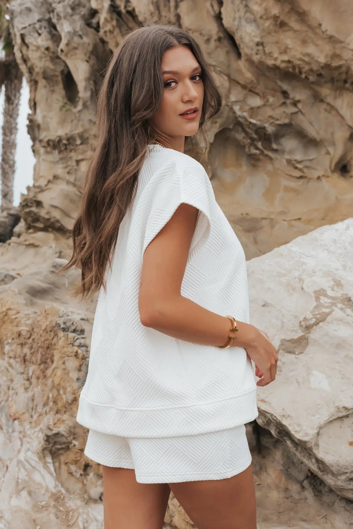 Weekend Vibe White Textured Sweater Top 170 TOPS
