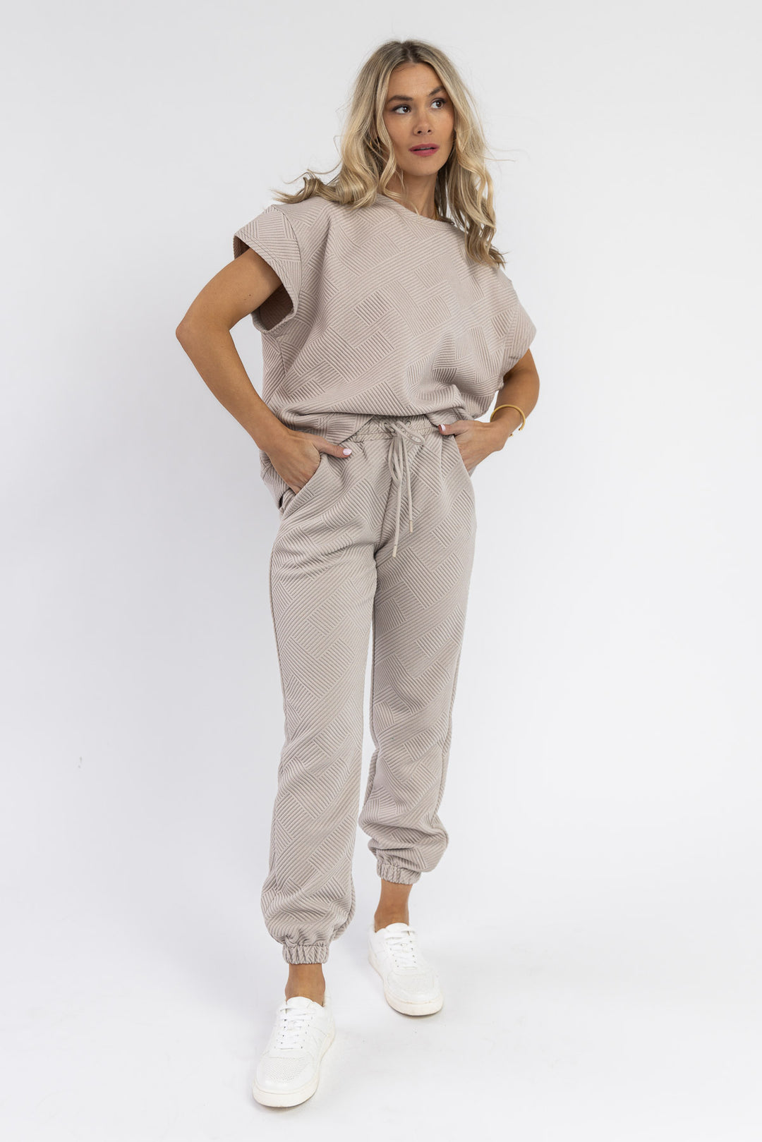 Weekend Vibe Textured Joggers in Grey, Chic Women's Fashion