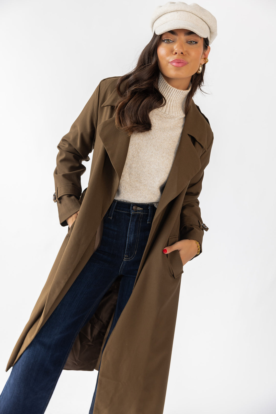 Wynn Khaki Belted Long Coat - Final Sale – JO+CO