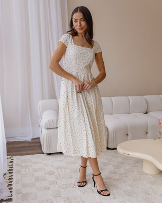 polka dot midi dress petite V-Neck Button Front Luna Midaxi Dress