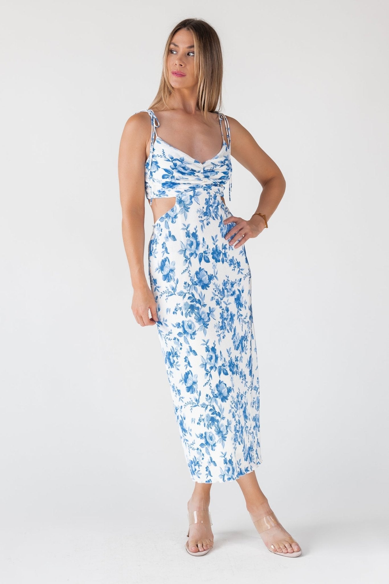 Adair Blue Floral Plisse Dress - Final Sale - JO+CO