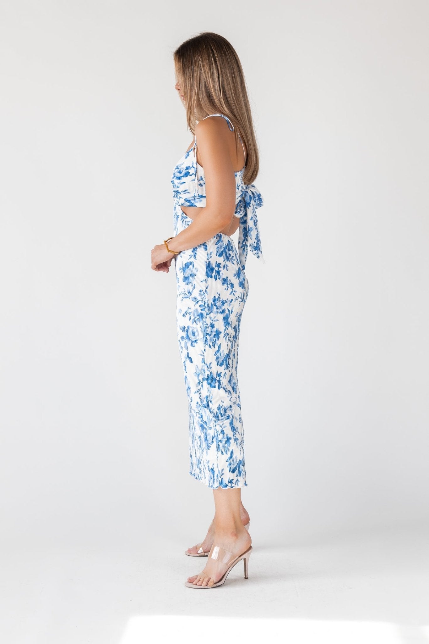 Adair Blue Floral Plisse Dress | JO+CO M Adair Blue Floral Plisse Dress | JO+CO M