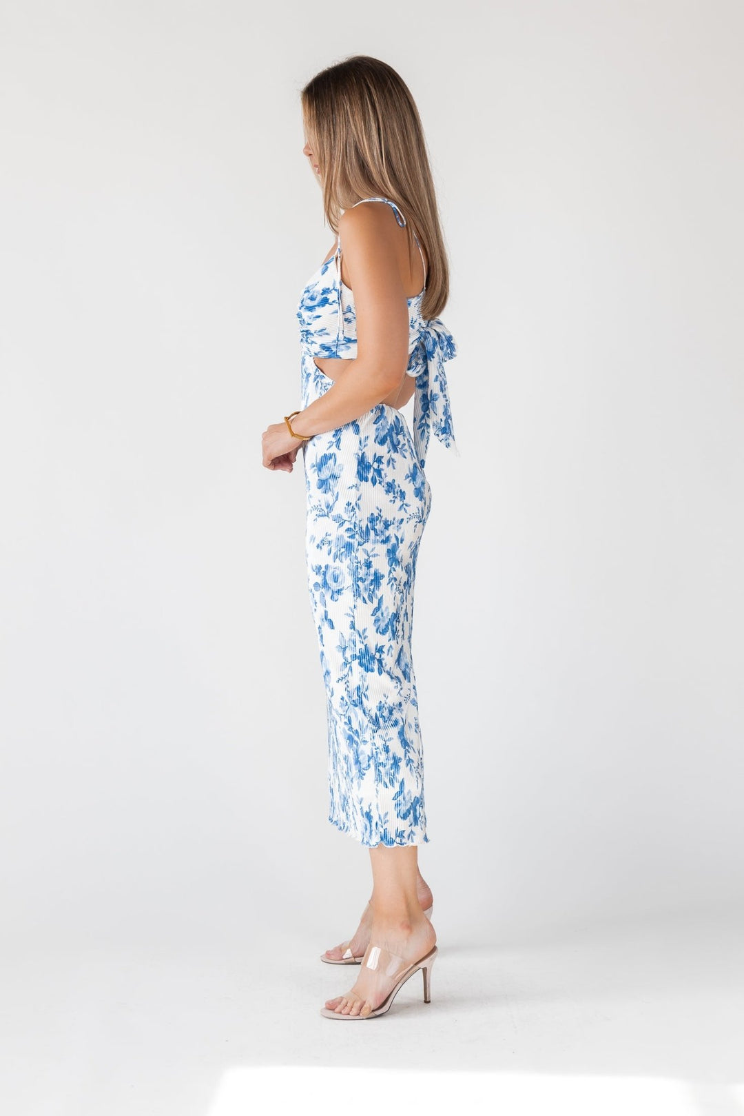 Adair Blue Floral Plisse Dress - Final Sale - JO+CO