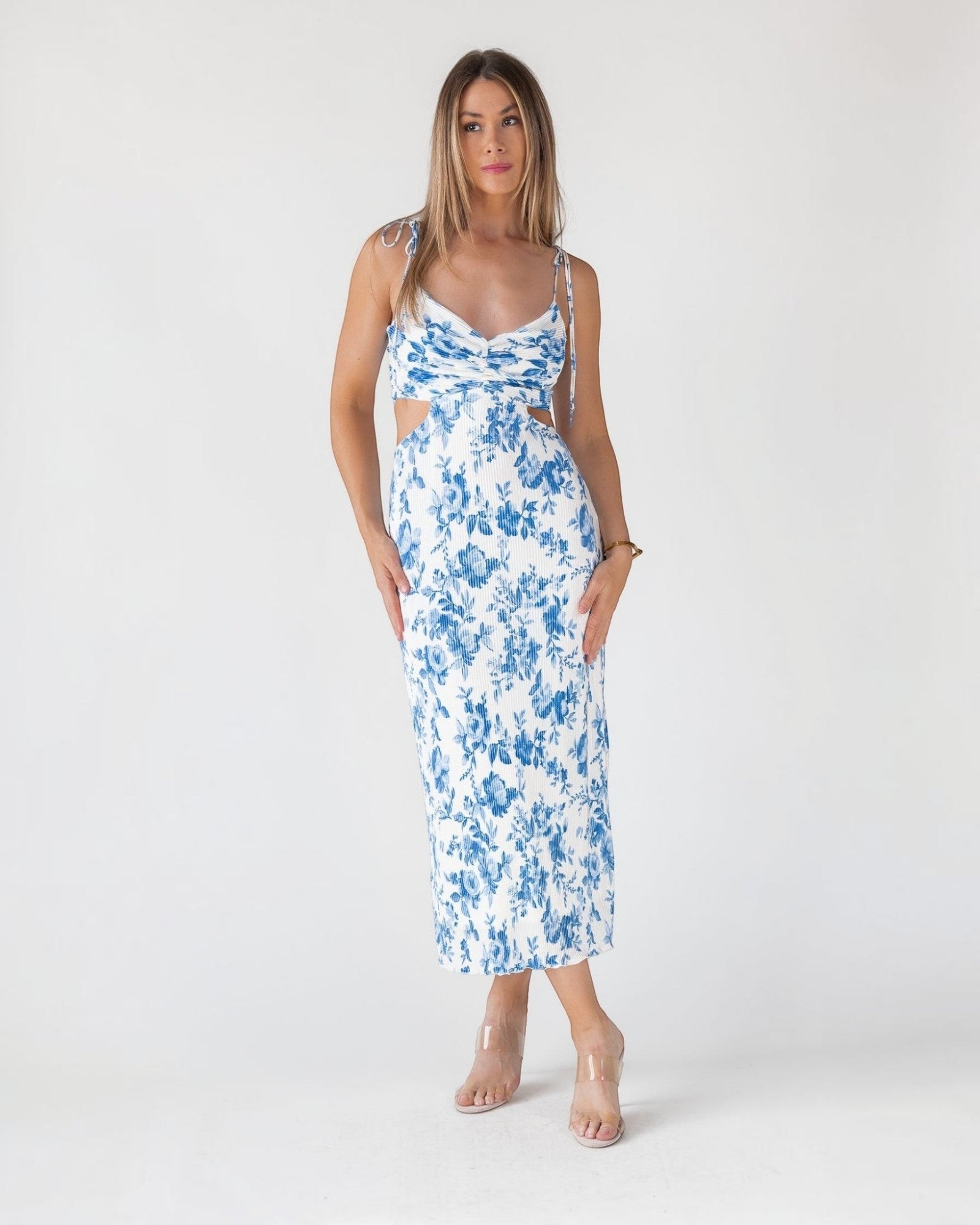 Adair Blue Floral Plisse Dress