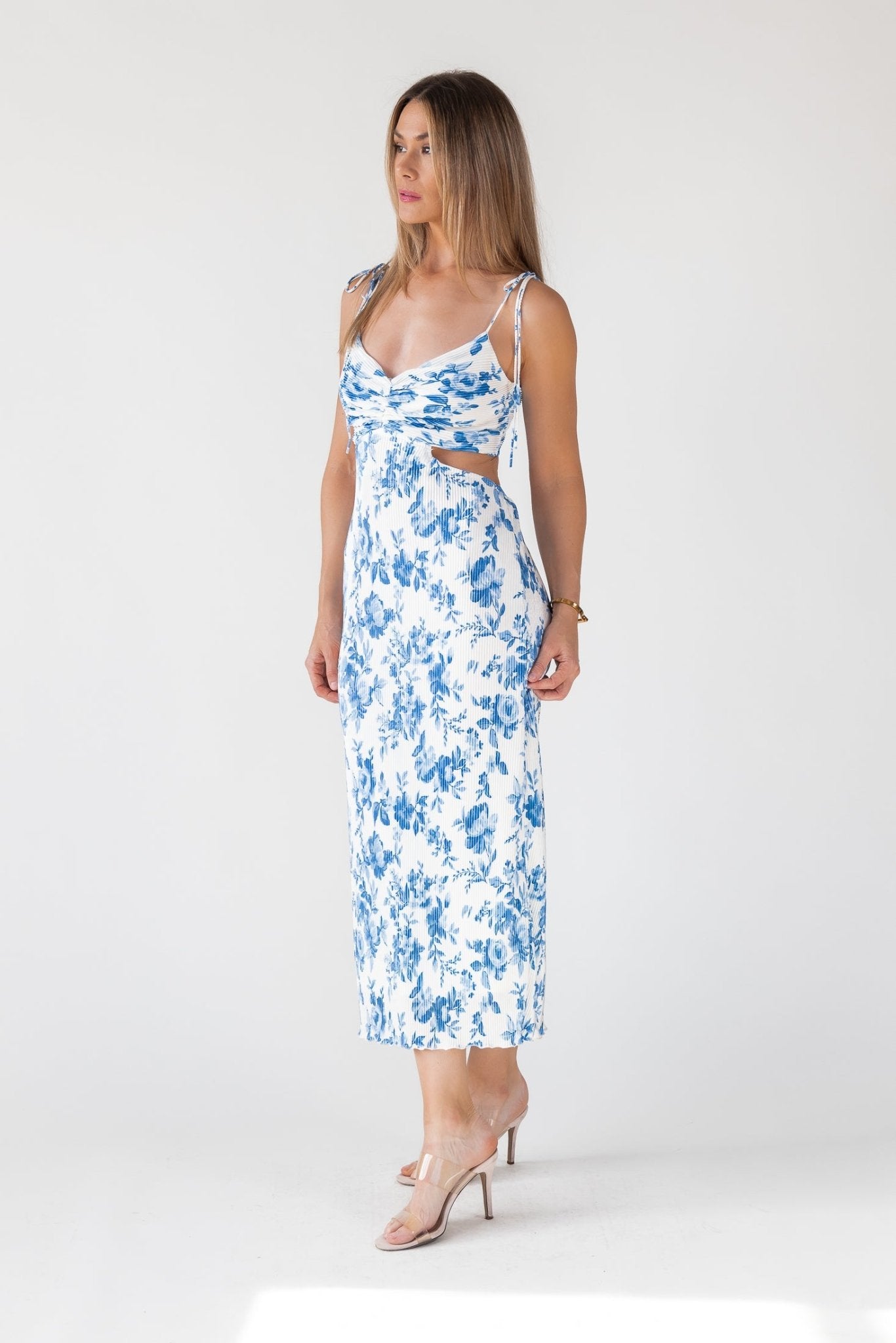 Adair Blue Floral Plisse Dress - Final Sale - JO+CO