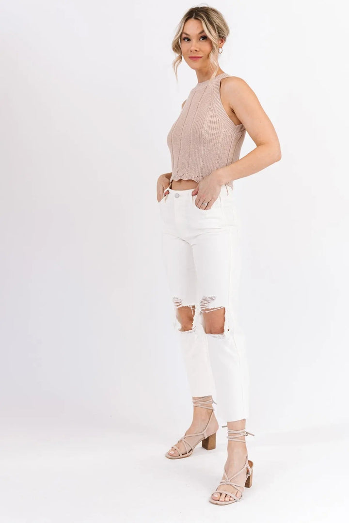 Addie Natural Cropped Sweater Tank - FINAL SALE - JO+CO