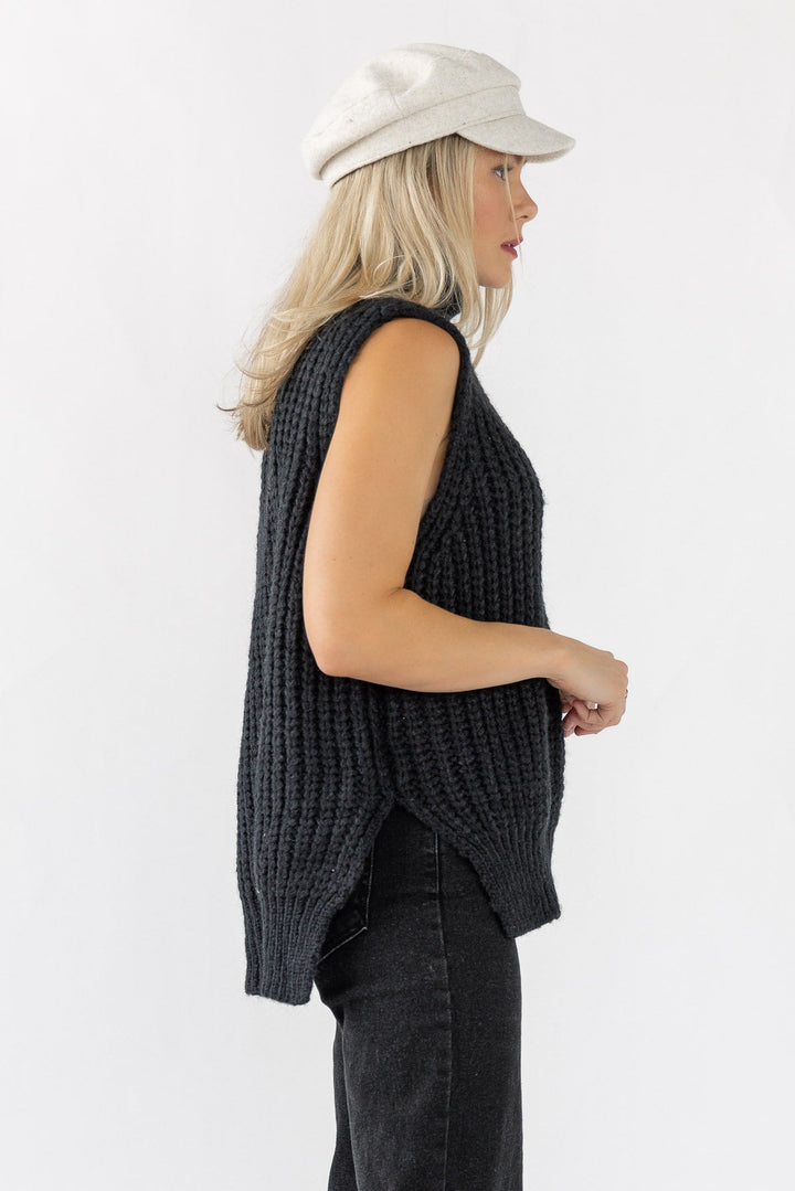 Aniyah Turtleneck Sweater Vest - Black - JO+CO