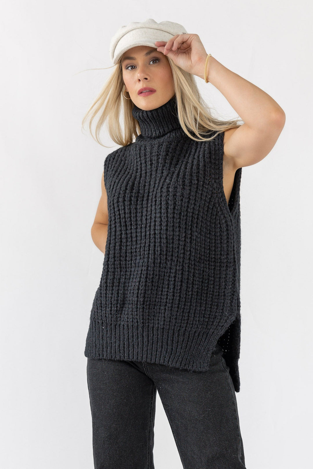 Aniyah Turtleneck Sweater Vest - Black - JO+CO