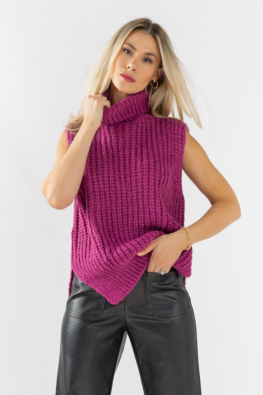 Aniyah Turtleneck Sweater Vest - Magenta - JO+CO