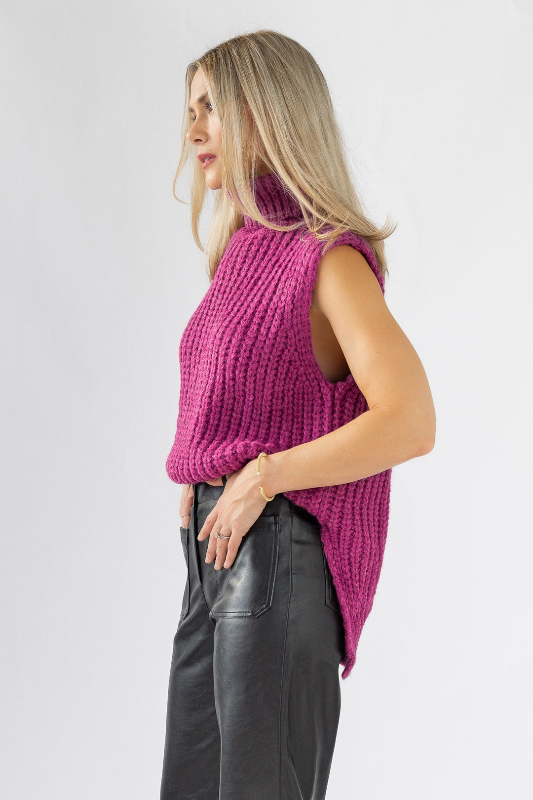 Aniyah Turtleneck Sweater Vest - Magenta - JO+CO