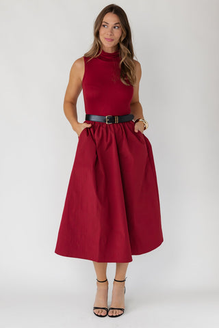 Arden Mock Neck Midi Dress - Burgundy - JO+CO