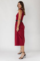 Arden Mock Neck Midi Dress - Burgundy - JO+CO