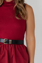 Arden Mock Neck Midi Dress - Burgundy - JO+CO