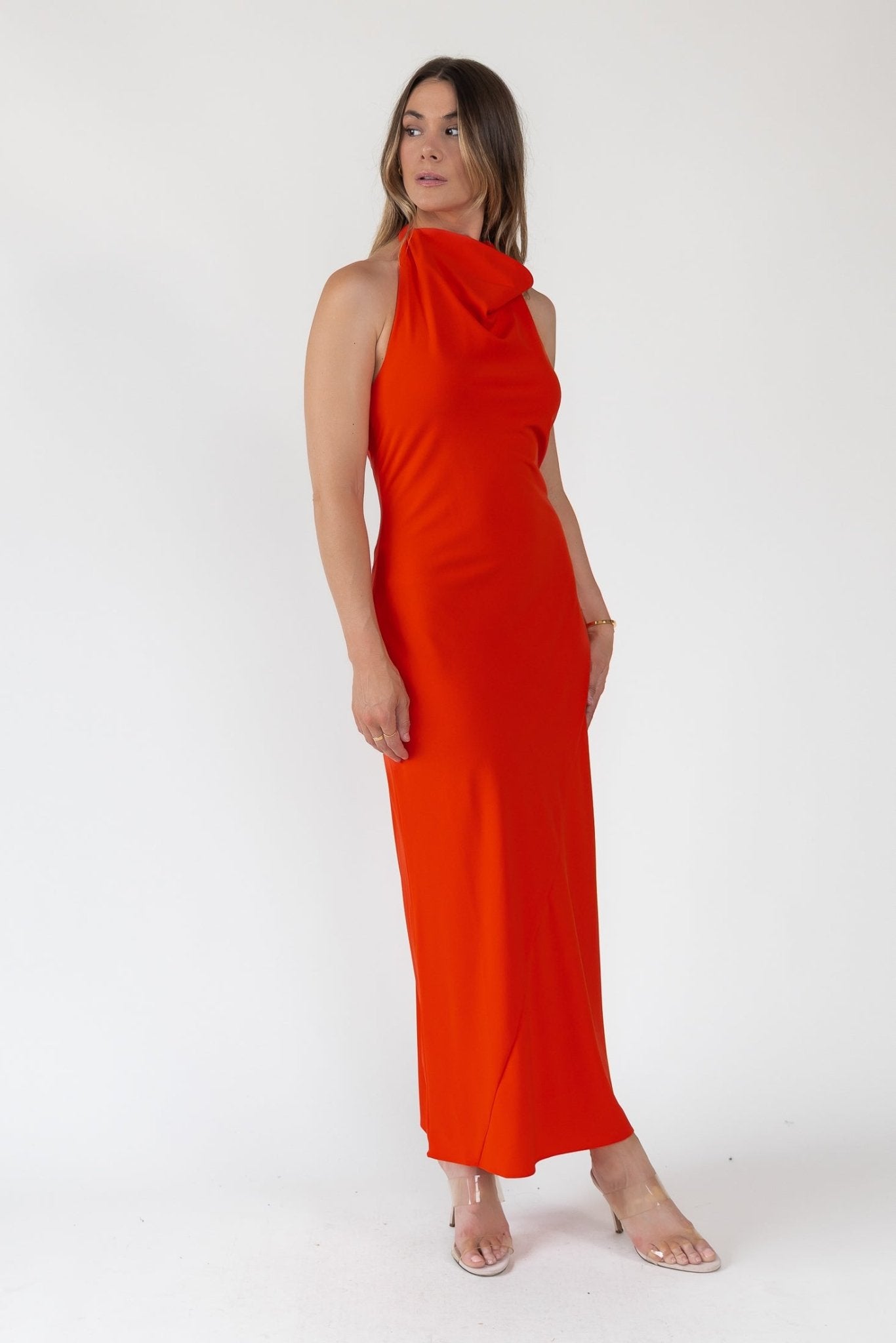 ASTR the Label Dalisay Cowl Neck Halter Dress Orange / S ASTR the Label Dalisay Cowl Neck Halter Dress Orange / S