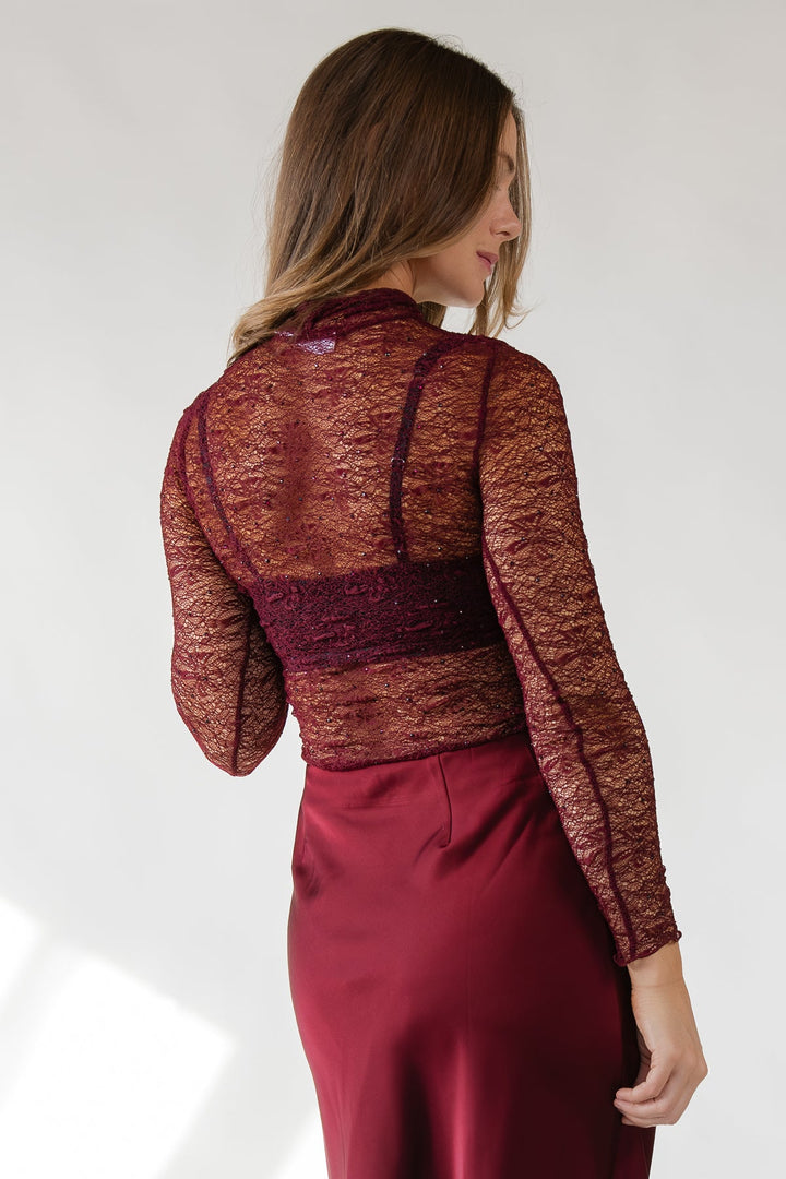 Astr The Label Kyra Lace Top - Wine - JO+CO