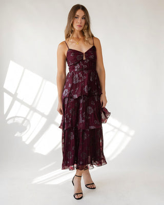 Astr The Label Lupin Dress - Wine Floral - JO+CO