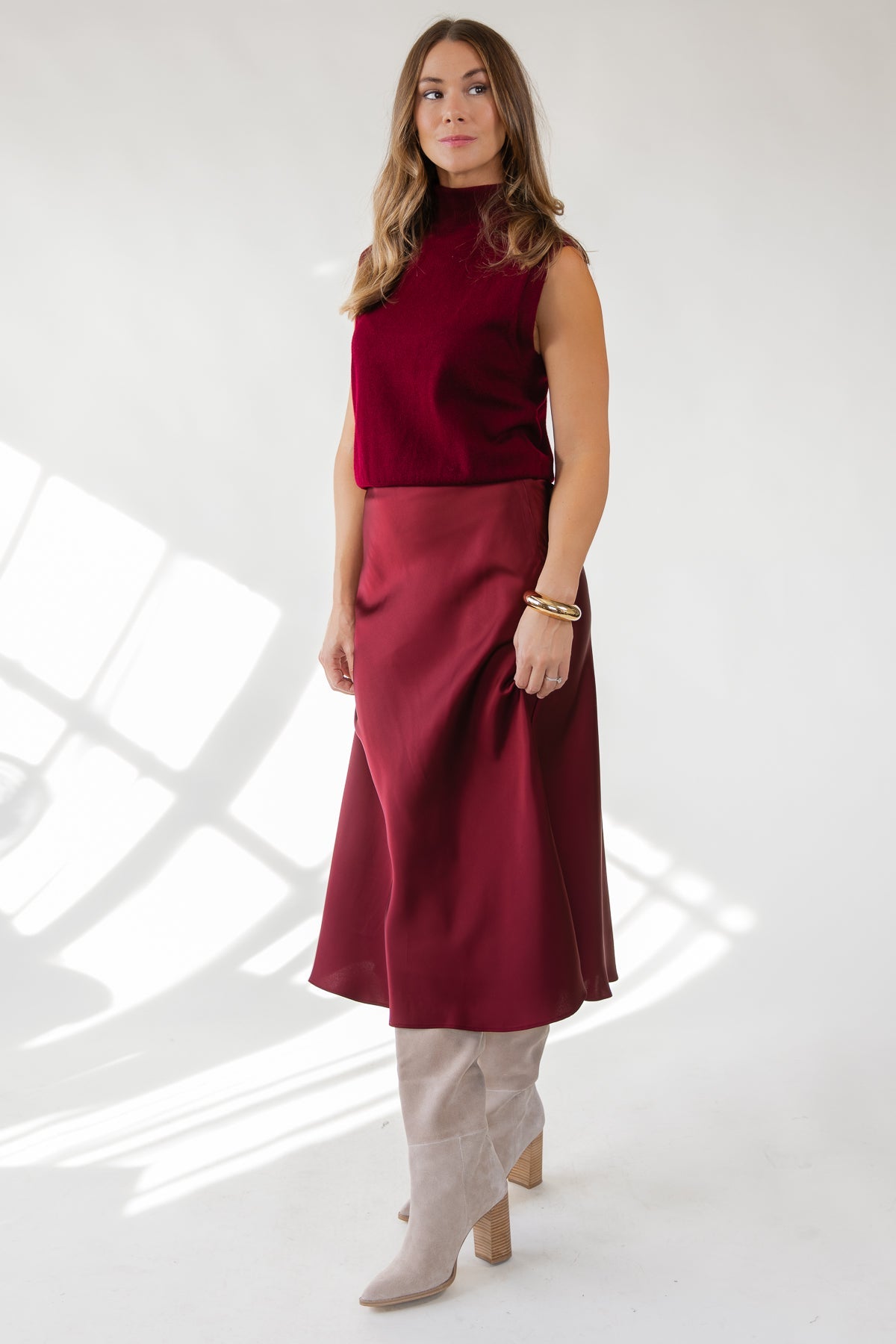 ASTR The Label Windey Midi Skirt - Wine - JO+CO