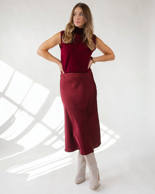 ASTR The Label Windey Midi Skirt - Wine - JO+CO