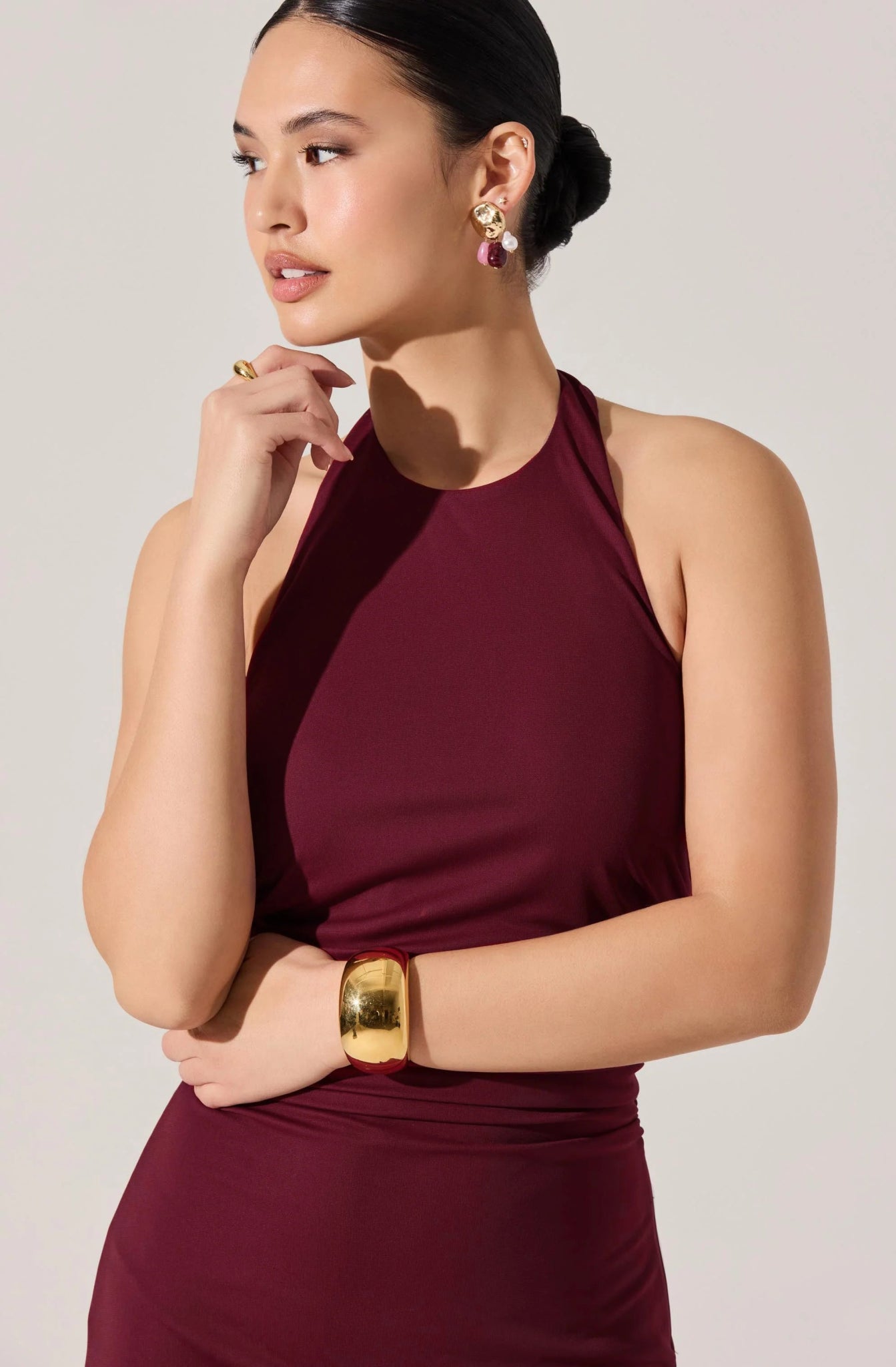 ASTR The Label Zaira Dress Burgundy Halter Midi | JO+CO ASTR The Label Zaira Dress Burgundy Halter Midi | JO+CO