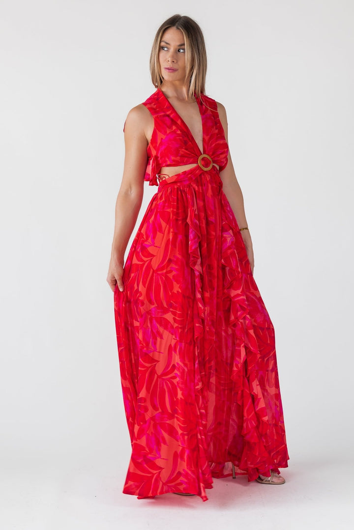 Athena Red Cutout Maxi Dress - Final Sale - JO+CO