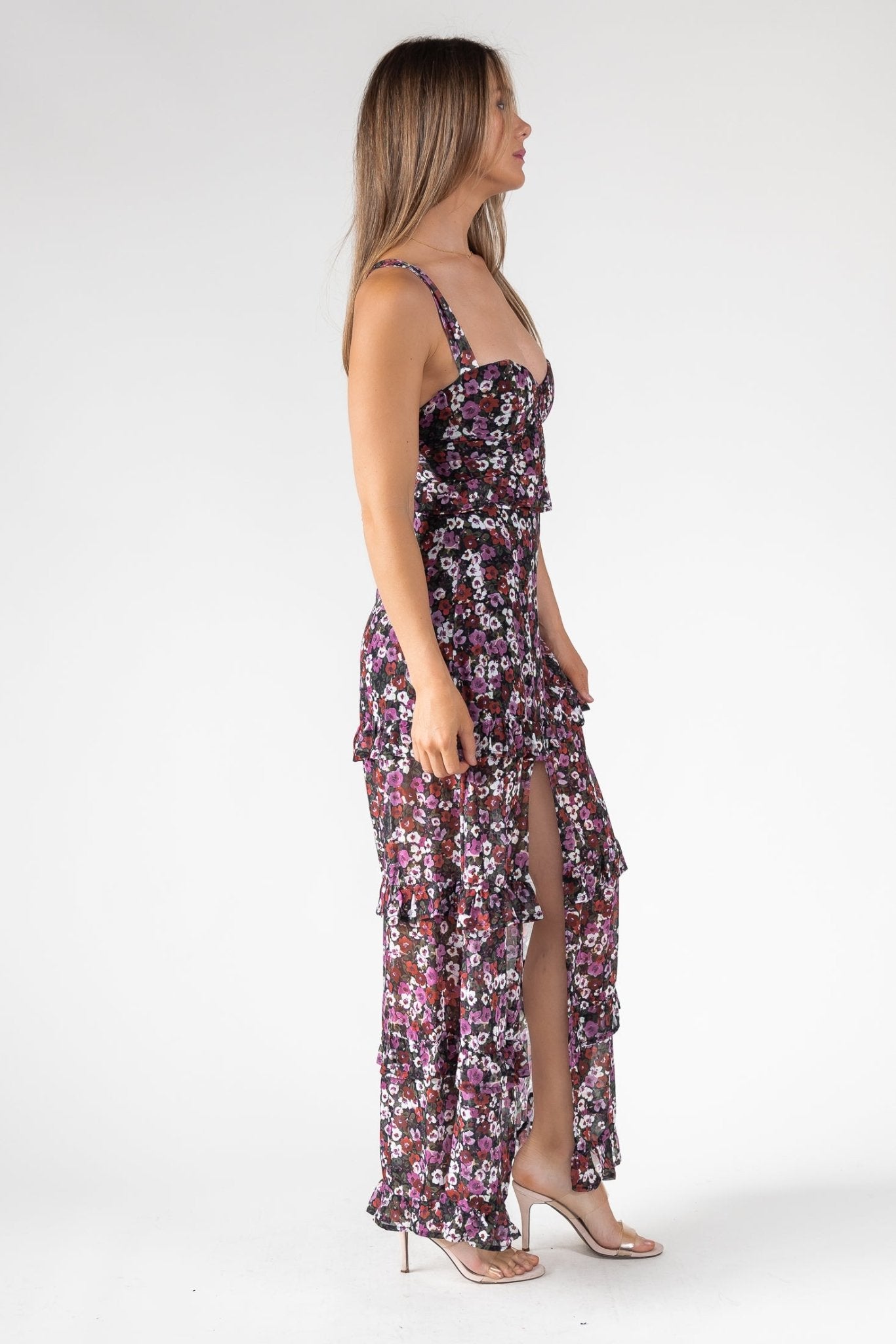 Black Floral Ruffle Maxi Dress - Final Sale - JO+CO