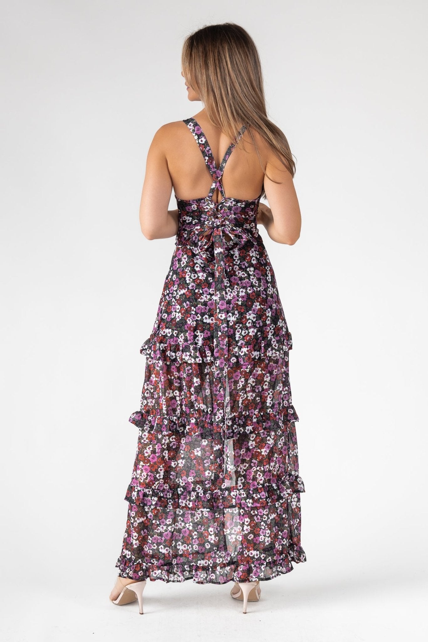 Black Floral Ruffle Maxi Dress - Final Sale - JO+CO