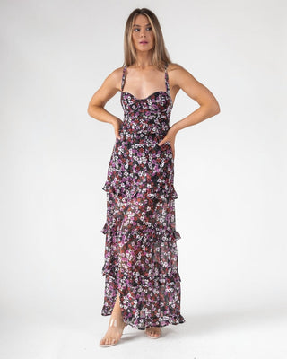 Black Floral Ruffle Maxi Dress - Final Sale - JO+CO