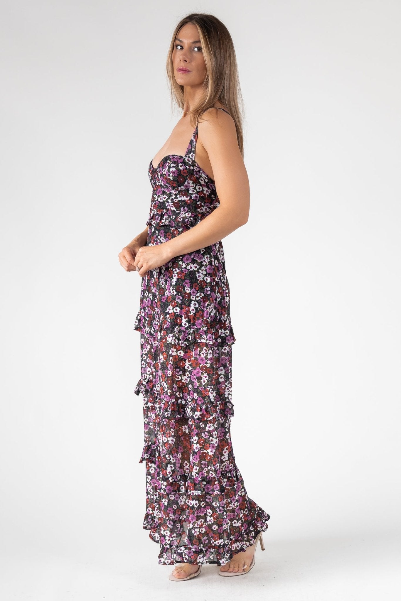 Black Floral Ruffle Maxi Dress JO+CO Black Floral Ruffle Maxi Dress JO+CO