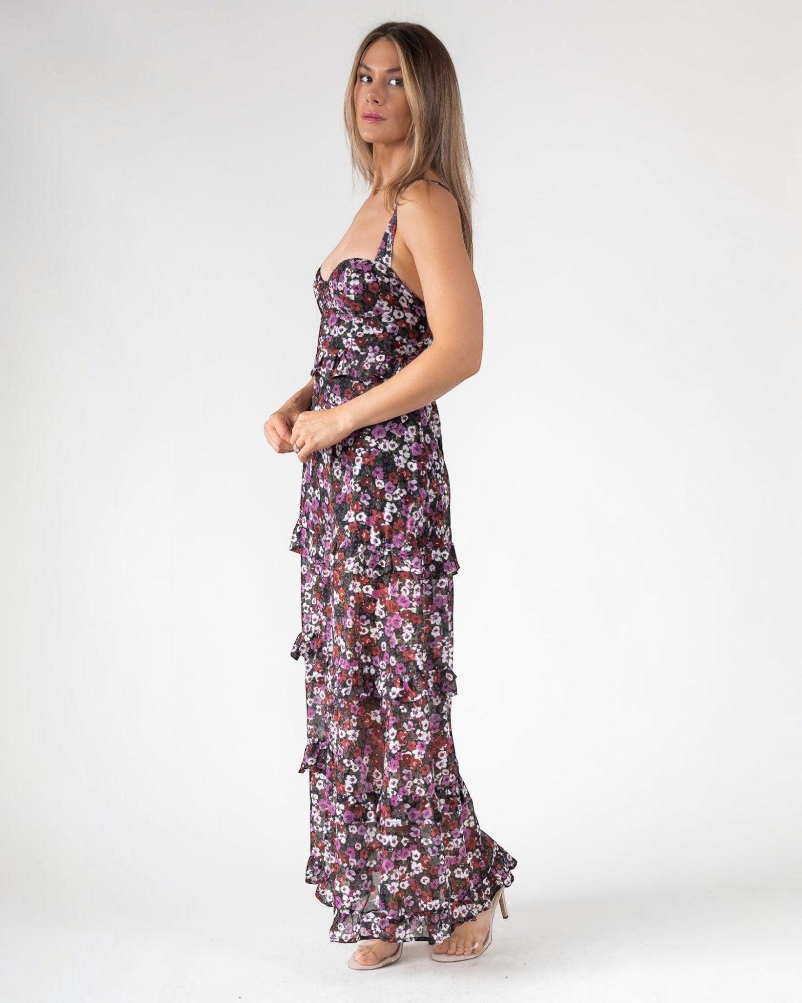 Black Floral Ruffle Maxi Dress – JO+CO Black Floral Ruffle Maxi Dress – JO+CO
