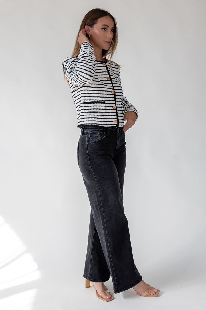 Blake White Knit Stripe Top - JO+CO