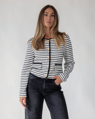 Blake White Knit Stripe Top - JO+CO