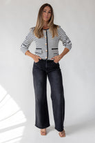 Blake White Knit Stripe Top - JO+CO