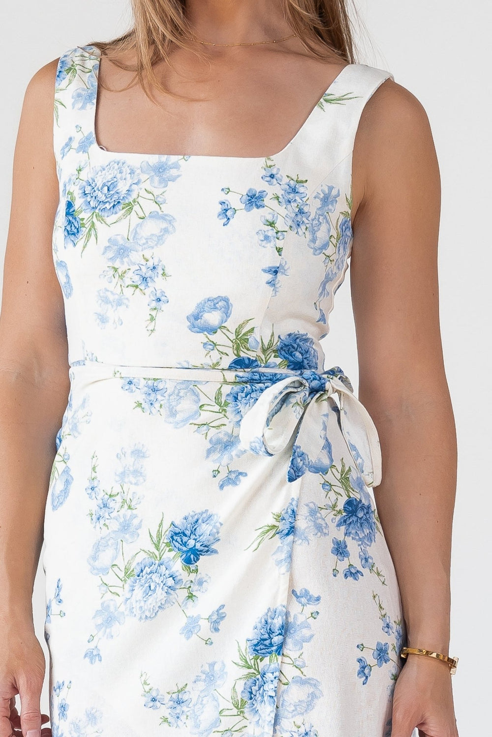 Blue Floral Wrap Midi Dress - Final Sale - JO+CO