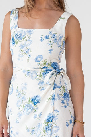 Blue Floral Wrap Midi Dress - Final Sale - JO+CO