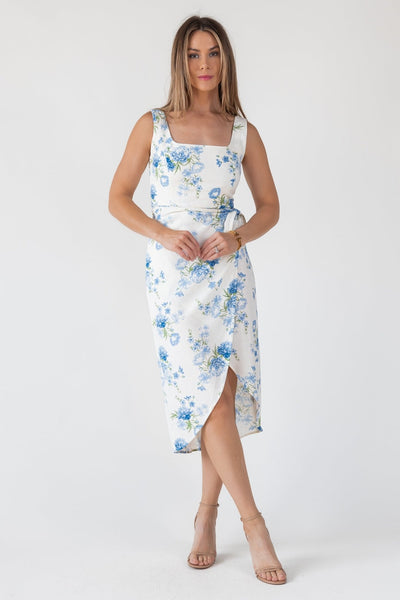 blue floral midi wrap dress Blue Floral Wrap Midi Dress – JO+CO