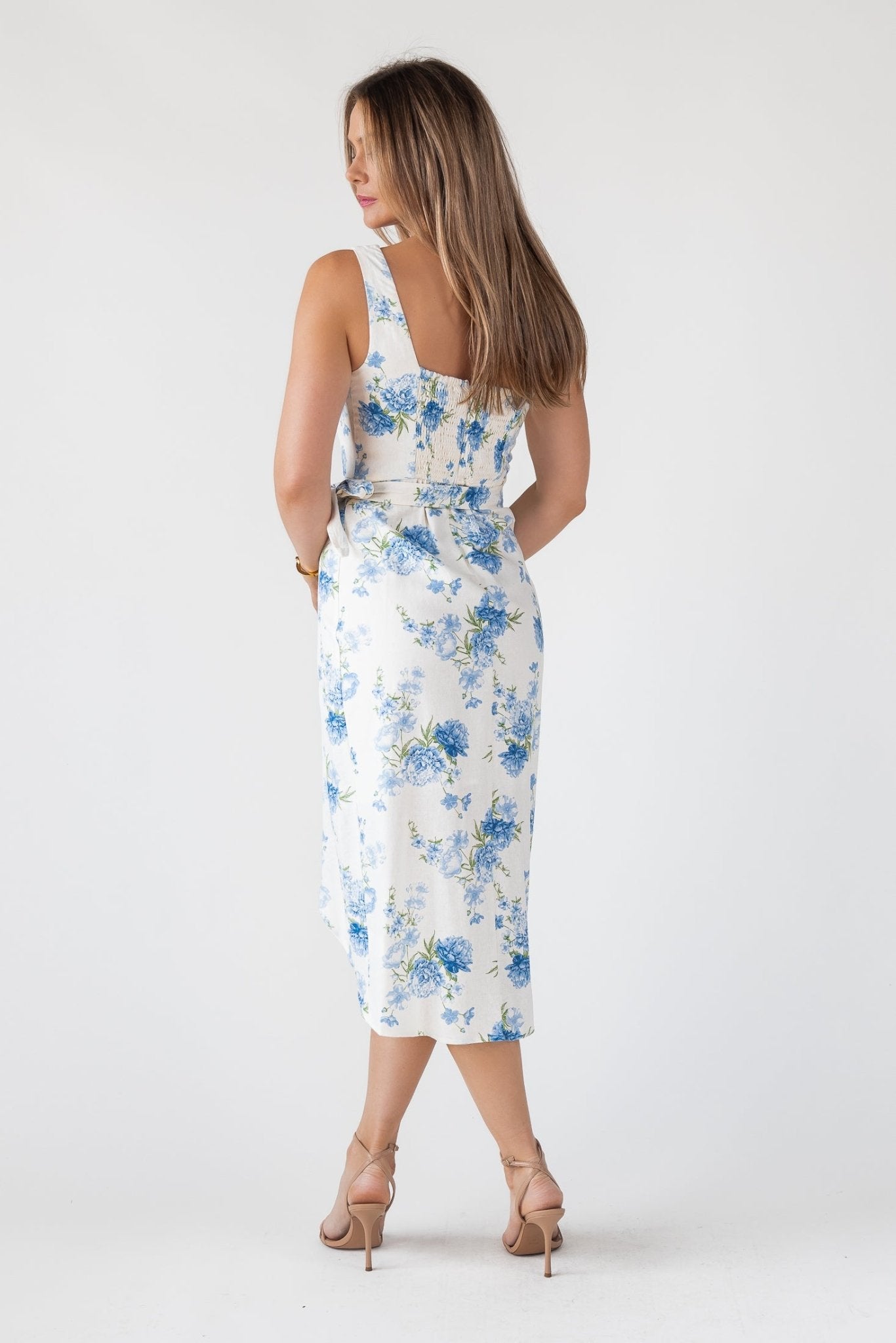 Blue Floral Wrap Midi Dress JO+CO Blue Floral Wrap Midi Dress JO+CO