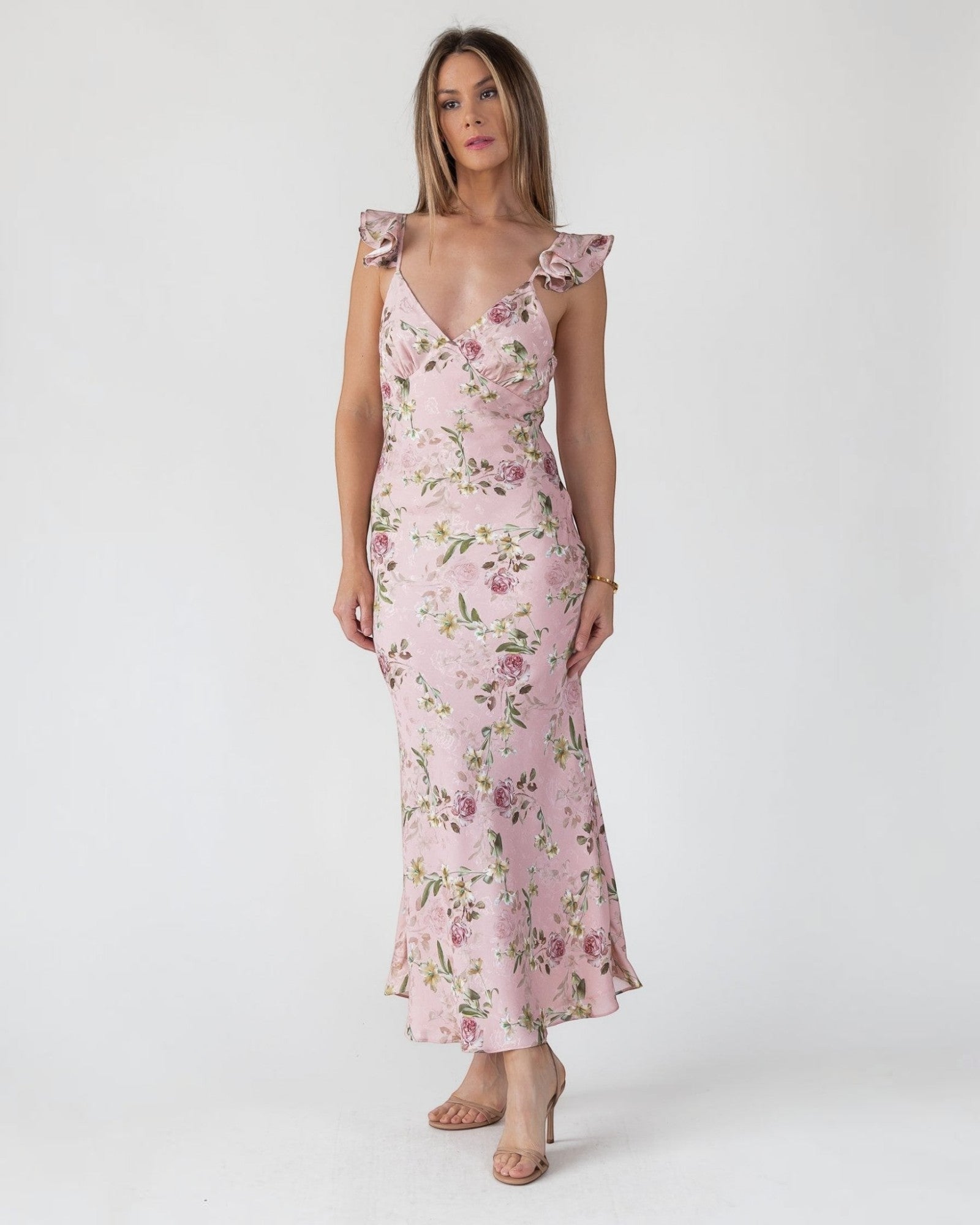 blush floral midi dress Asymmetrical Midi Dress in Blush Floral
