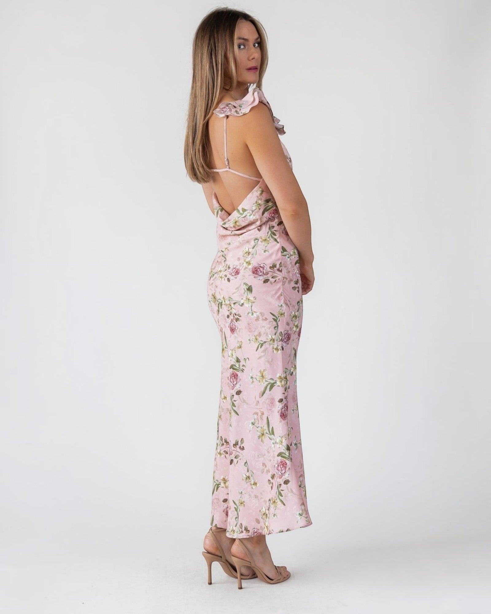 flutter strap maxi dress Sleeveless Flutter Strap Floral Side Slit Maxi Dress - LARGE / Black