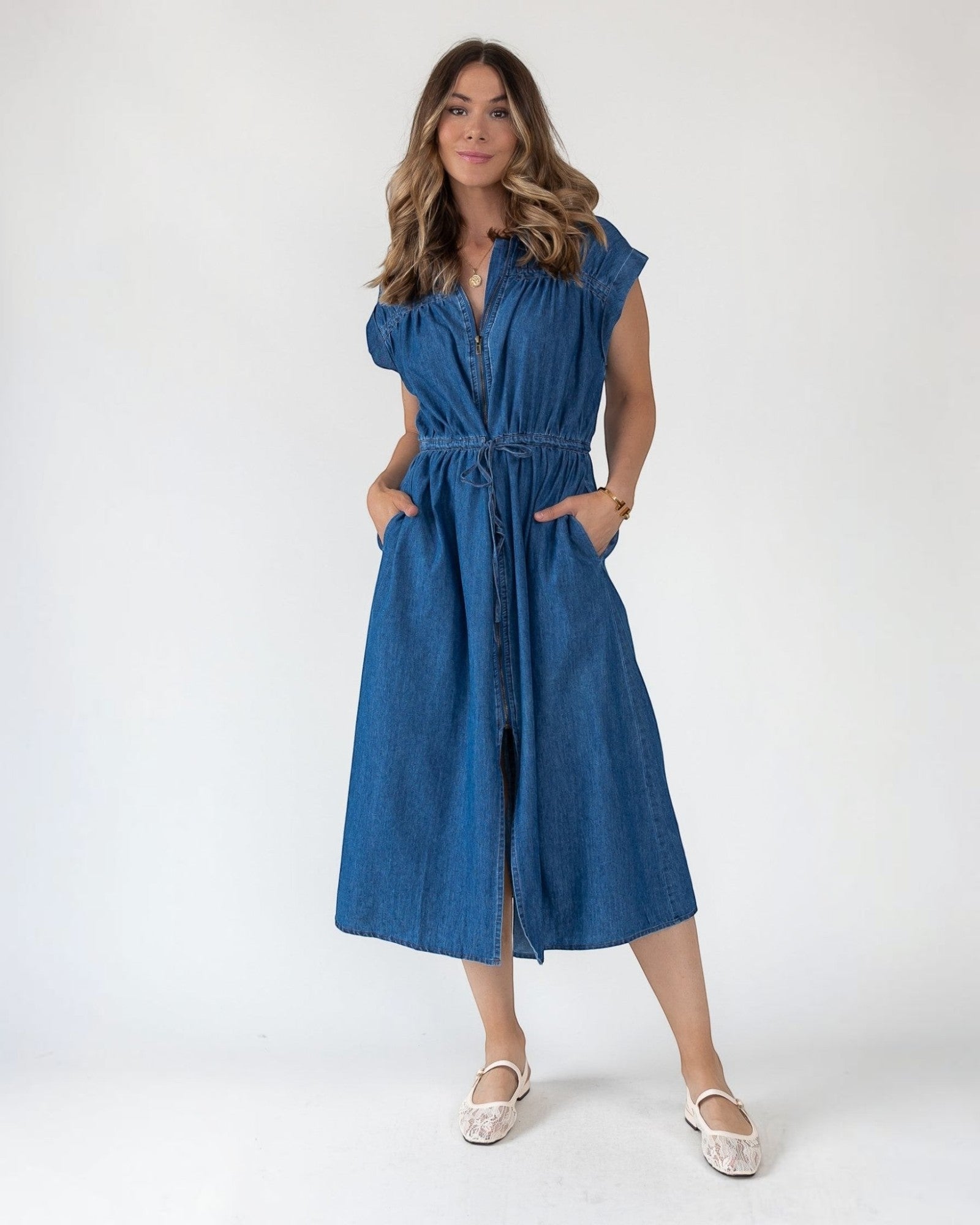 Brielle Zip-Front Denim Midi Dress – JO+CO Brielle Zip-Front Denim Midi Dress – JO+CO