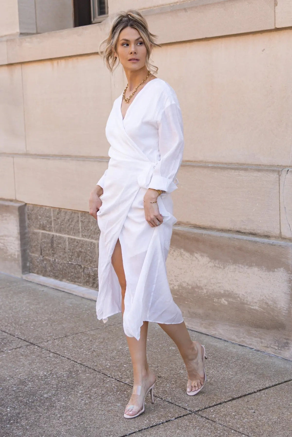 Brittany White Long Sleeve Midi Dress - FINAL SALE - JO+CO