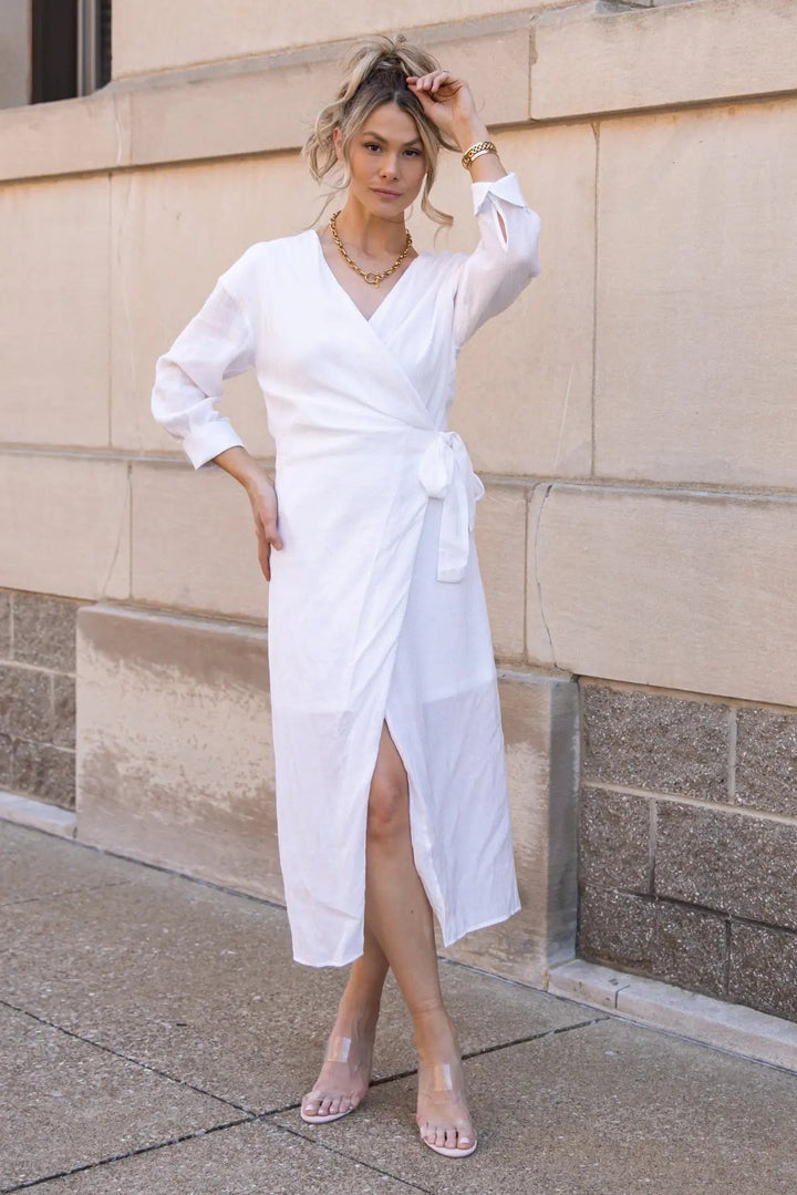 Brittany White Long Sleeve Midi Dress - FINAL SALE - JO+CO