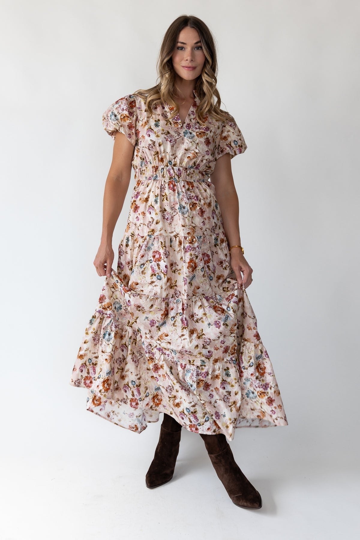 Britton Ecru Floral Maxi Dress - JO+CO